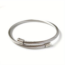 1Pc Stainless Steel Cable Wire Open Cuff Bracelet Adjustable Size Plain Chain Can Be Strung With Large Hole Bead Bracelet DIY Snake Chain Bracelet