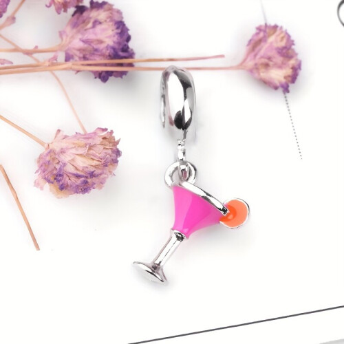 Pink Cocktail Cup Charm For Pandoras Bracelets Or Necklace 1
