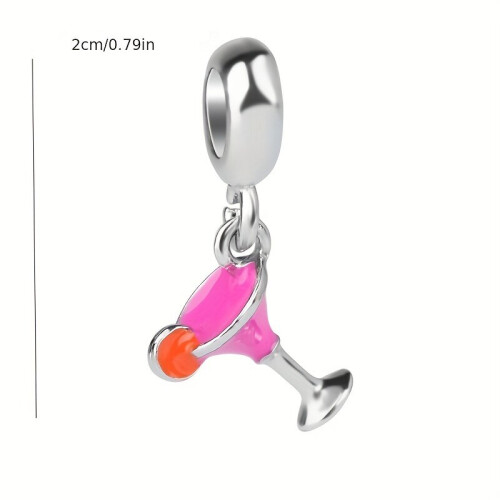 Pink Cocktail Cup Charm For Pandoras Bracelets Or Necklace 2