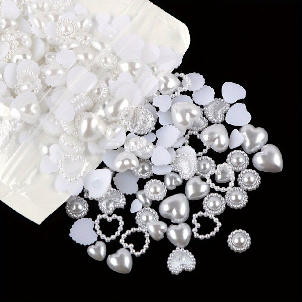 500PCS Pearly Heart Nail Charms Flatback Mixed Shape Acrylic 3D Nail Art Charms Assorted Shape Pearls For Nail Art DIY Crafts Accessories