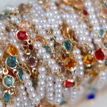 1meter Colorful Rhinestone And Faux Pearl Decor Bead Chains For Diy Bracelet Necklace Choker Jewelry Making