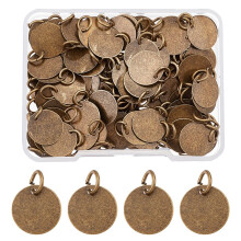 1 Box of 100 Antique Bronze Blank Stamping Tags, 12mm Round Charms with Jump Rings for Jewelry Making