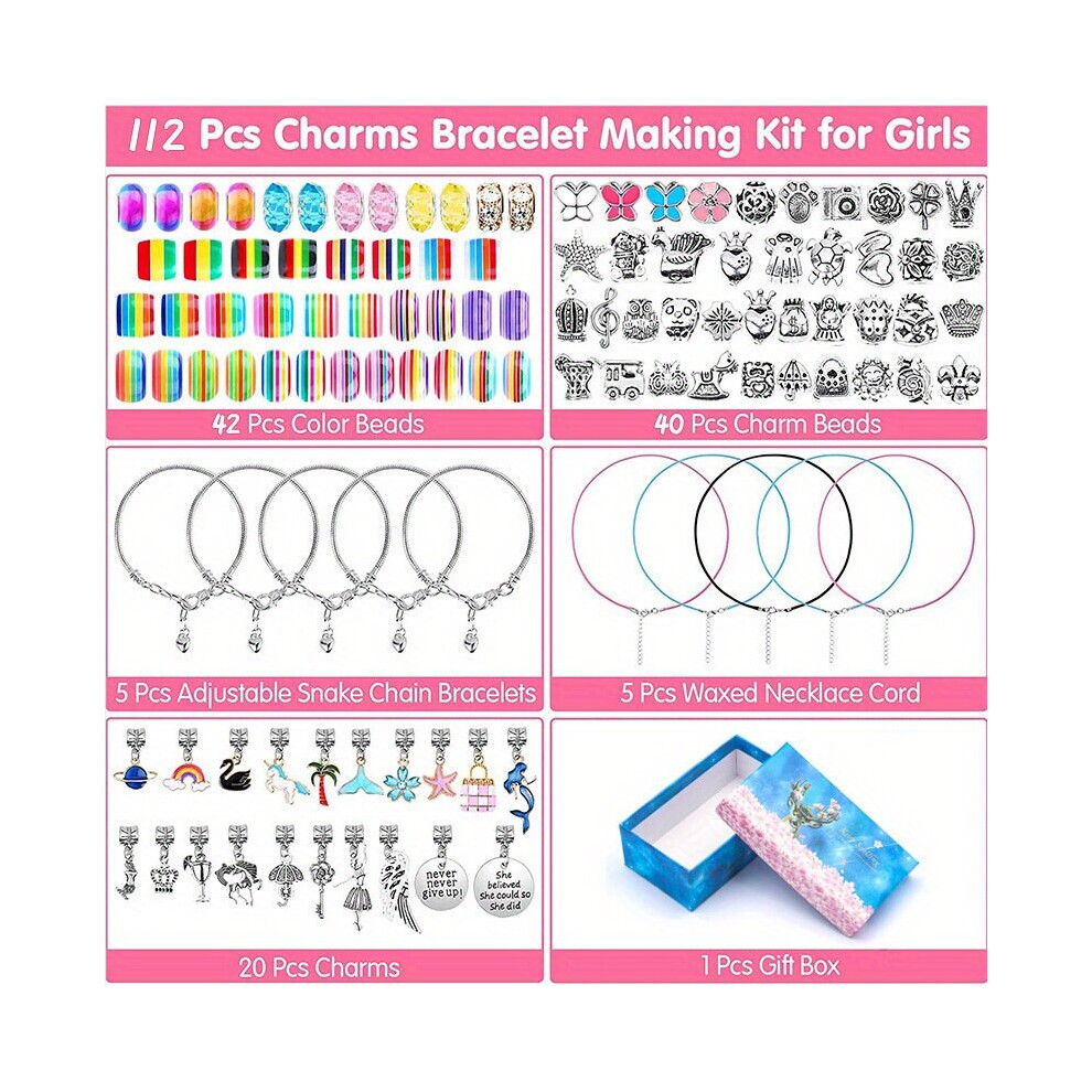 Charm Bracelet Making Kit Jewelry Making Kit Including Jewelry Beads Snake Chains DIY Craft Bracelet Necklace Making Gift Set For Girls