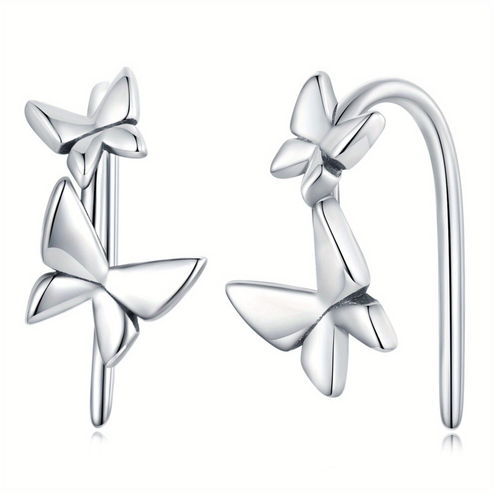 Women's Silver 925 Sterling Butterfly Stud Earrings