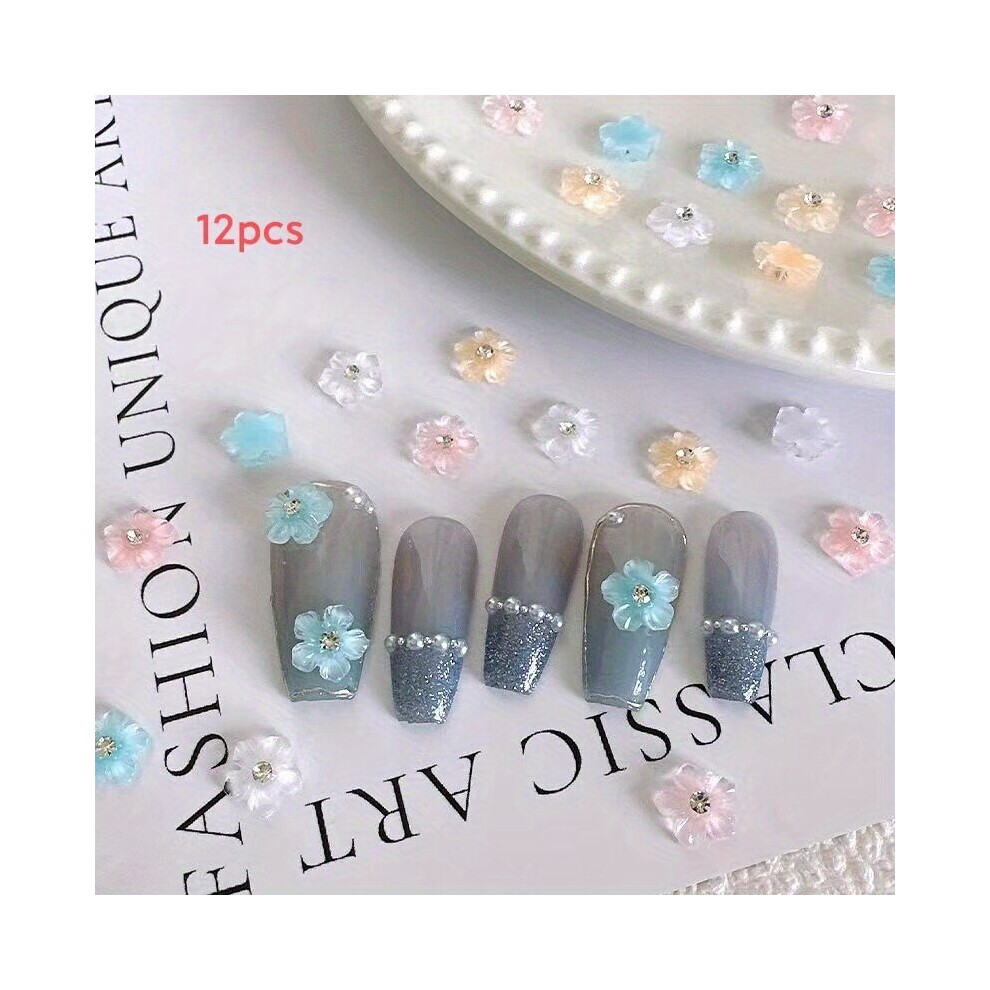 12pcs Resin Flower Nail Accessories Rhinestone Transparent Flower Nail Accessories DIY Phone Case Hairpin Accessories Nail Decoration