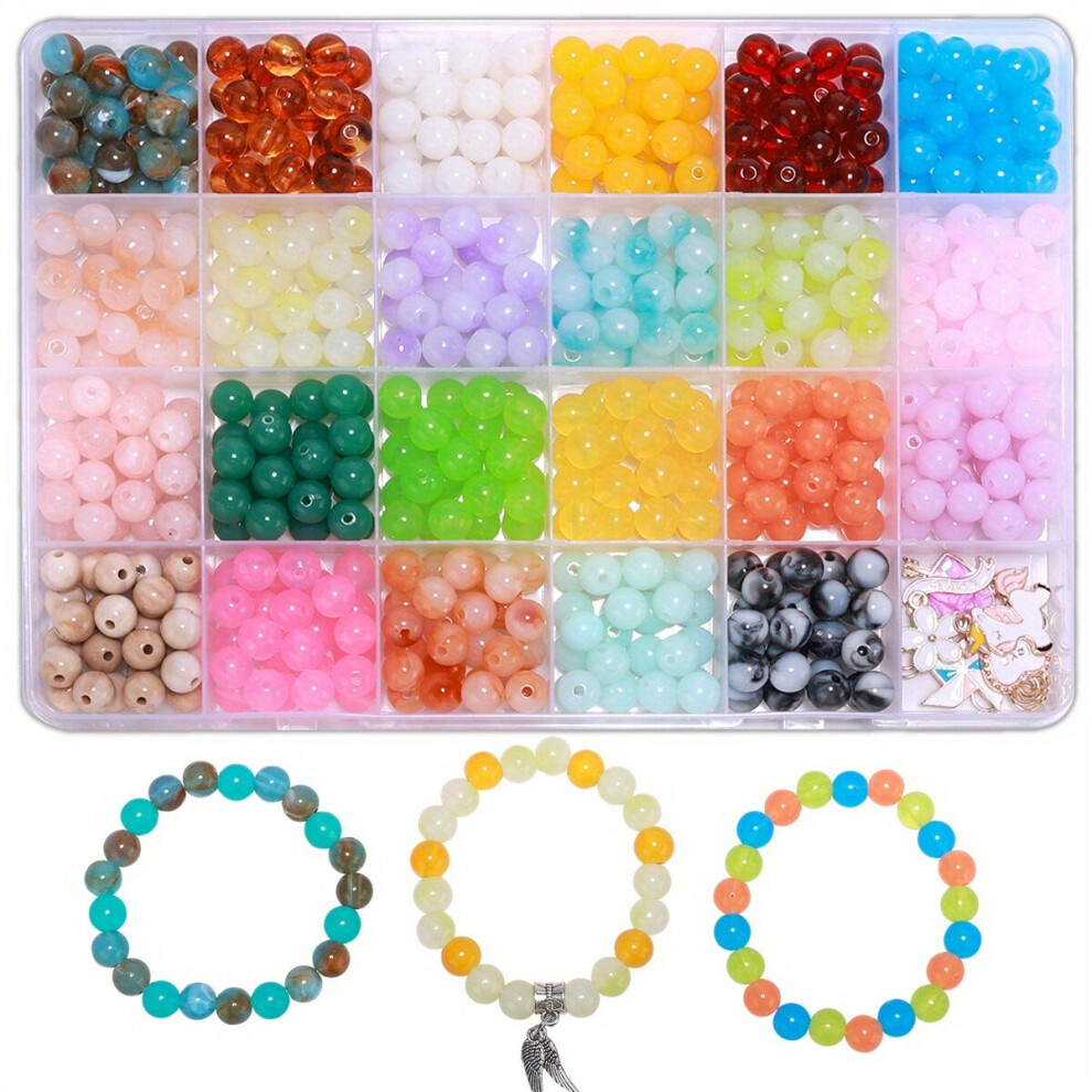 Colorful Acrylic Loose Round Beads Elastic String Box Set Kit DIY Jewelry Making Accessories Bracelet Necklace Art Craft