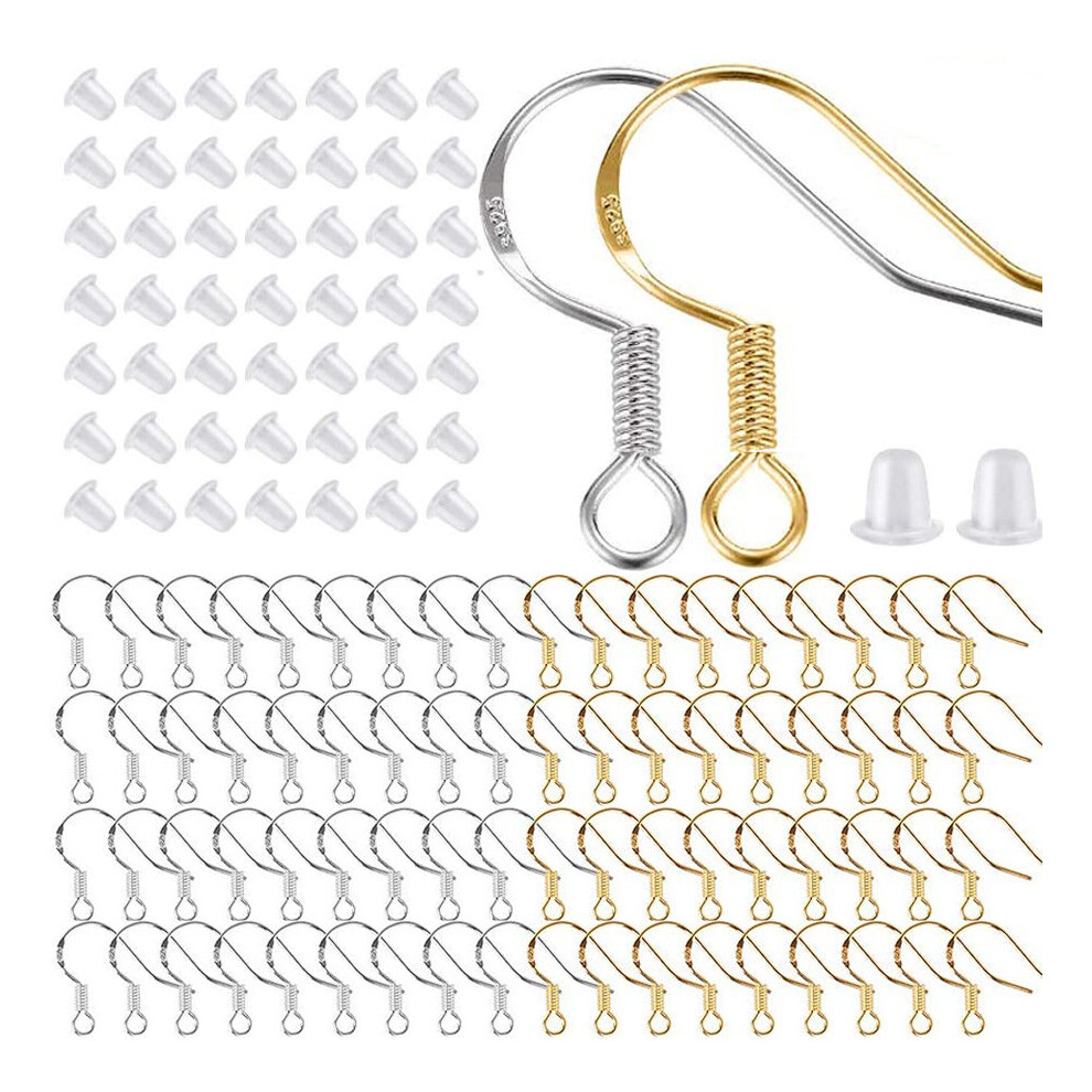 800pcs Golden Silvery Earrings Hooks And Transparent Silicone Earring Backs Jewelry Making Kits For DIY Earrings