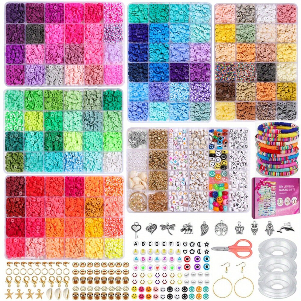 12000pcs 120 Colors DIY Bracelet Charm Making Kit Flat Circular Polymer Clay Stone Spacing Beads For DIY Handicrafts Necklaces Jewelry Making 6 Boxes