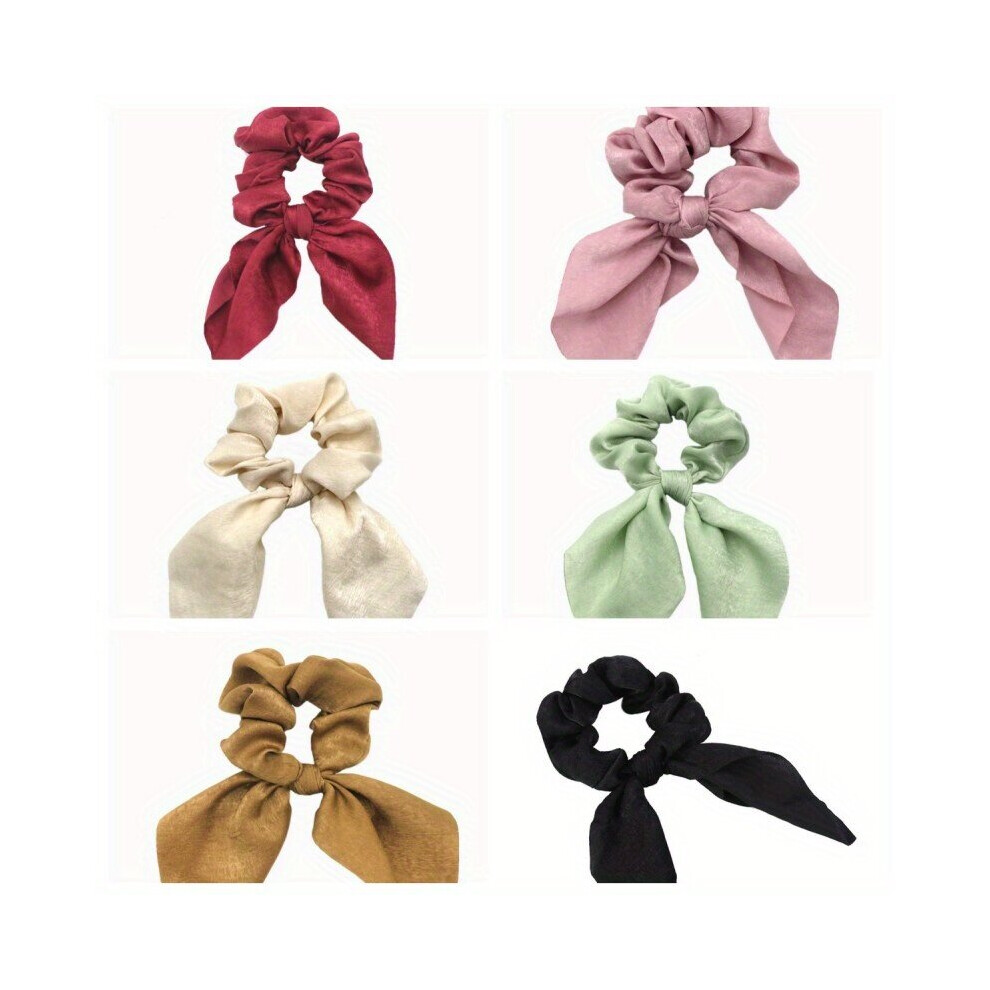 6pcs Hair Scrunchies Satin Silk Rabbit Bunny Ear Bow Bowknot Scrunchie Elastic Hair Ties Bands Ponytail Holder For Women Accessories-image-OPC-PC6DY77-NEW