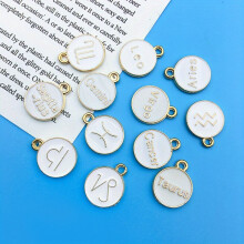 12pcs Metal Alloy Colorful Enamel 12 Constellations Zodiac Pattern Double Side Pendant For DIY Necklace Bracelets Jewelry Making