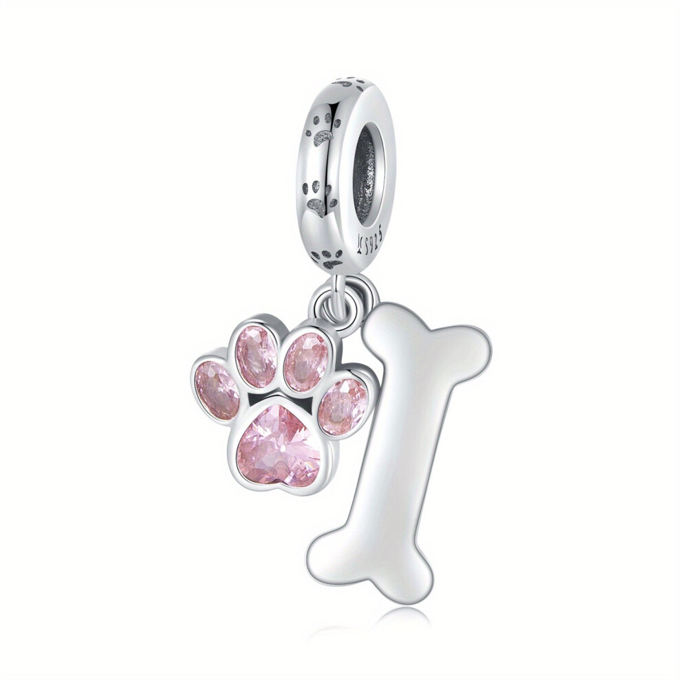 1pc S925 Sterling Silver Dog Paw & Bone Pendant Bead For Diy Bangle Necklace Jewelry Accessories