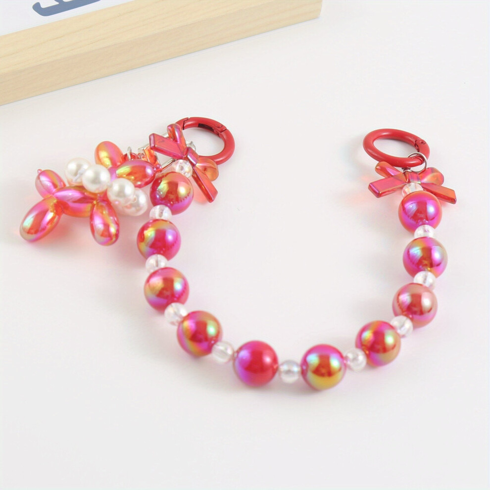 Colorful Balloon Dog & Butterfly Bow Decor Beaded Bracelet Chain Mobile Phone Case Chain Keychain 885664638130