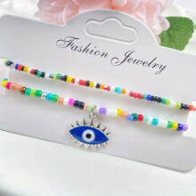 2pcs set Bohemian Ethnic Style Colorful Rice Bead Anklet Bracelet Bead DIY Jewelry