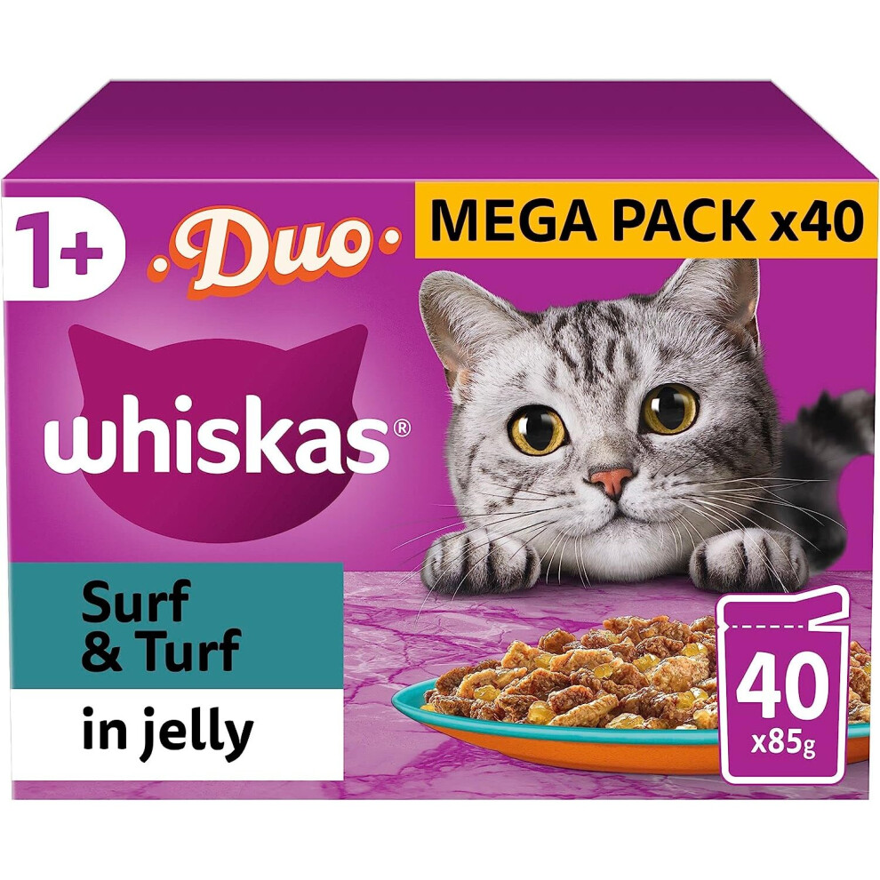 Whiskas Tasty Duo 1+ Surf And Turf In Jelly 40 X 85 G Pouches, Adult Cat Food