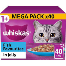 Whiskas 1+ Fischauswahl in Gelee 40 x 85 g Beutel, Katzenfutter für Erwachsene