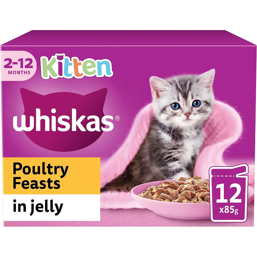 Whiskas Junior Poultry Selection in Jelly 48 x 85 g Pouches, Kitten Cat Food, Pack of 4 (12 x 85 g)