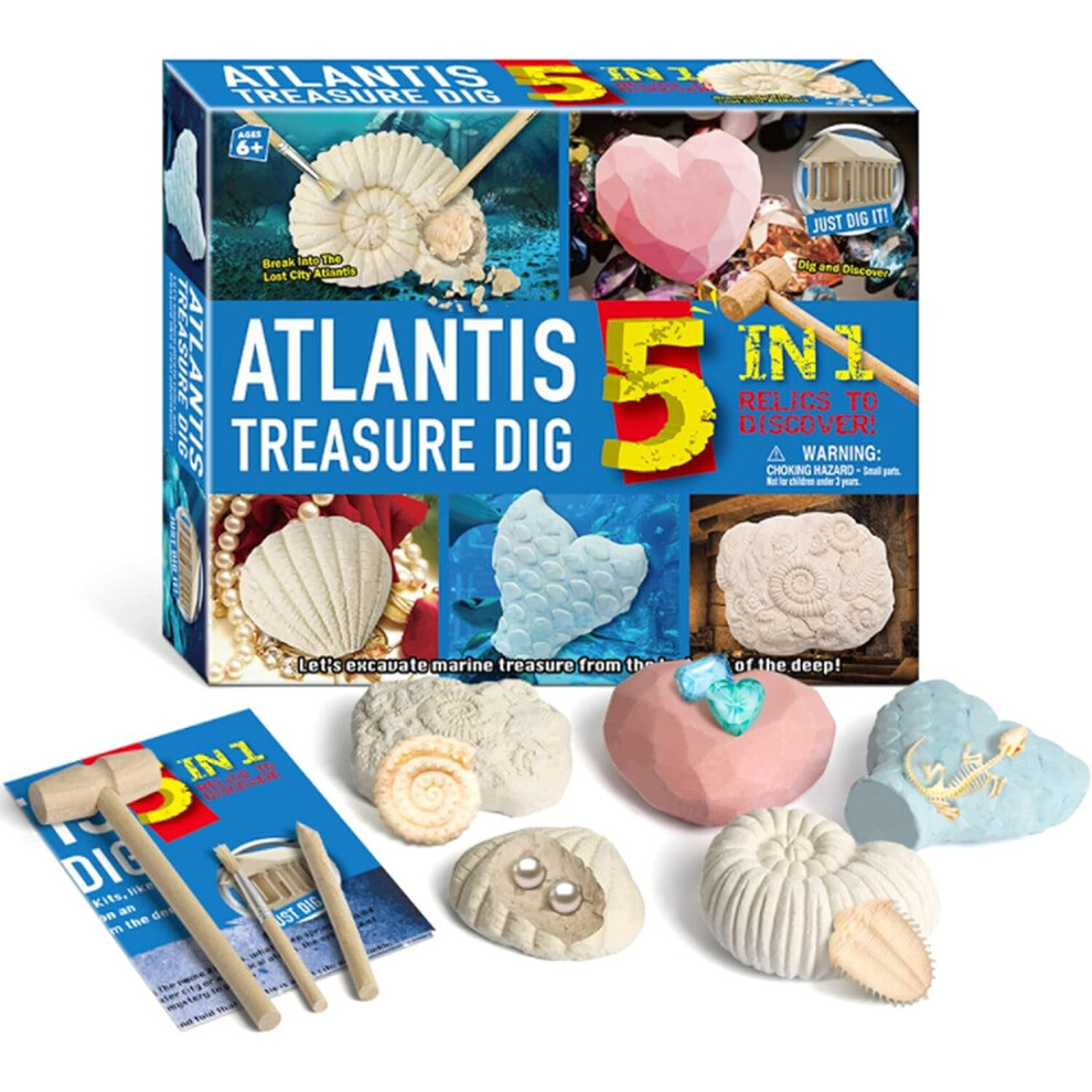 Irich 5 in 1Archaeological Dig Educational Toys Atlantis Gemstone Treasure Dig Science Kits for Kids