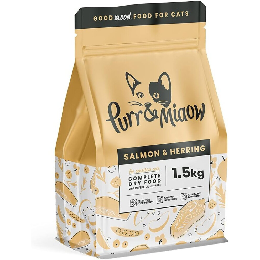 Purr & Miaow - Salmon & Herring Complete Dry Sensitive Cat Food, 1.5kg (Grain Free) (Packaging may vary)