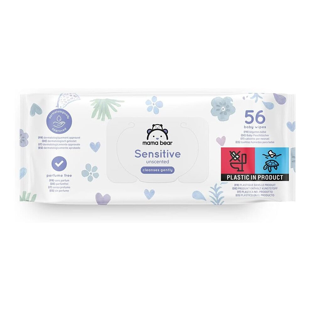 Amazon Brand  Mama Bear Sensitive Unscented Baby Wipes, 1008 Count (18 Packs of 56)