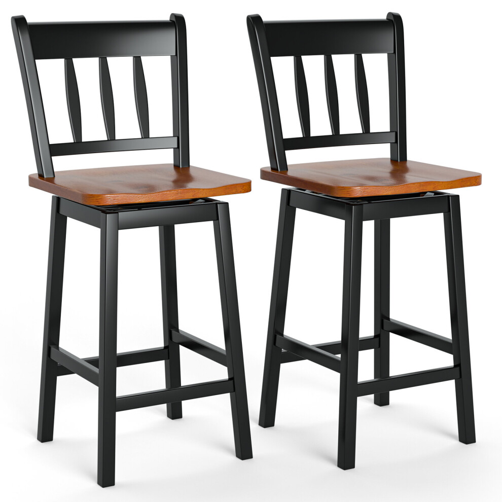 Set of 2 Swivel Bar Stools Rubber Wood Dining Chairs Counter Height