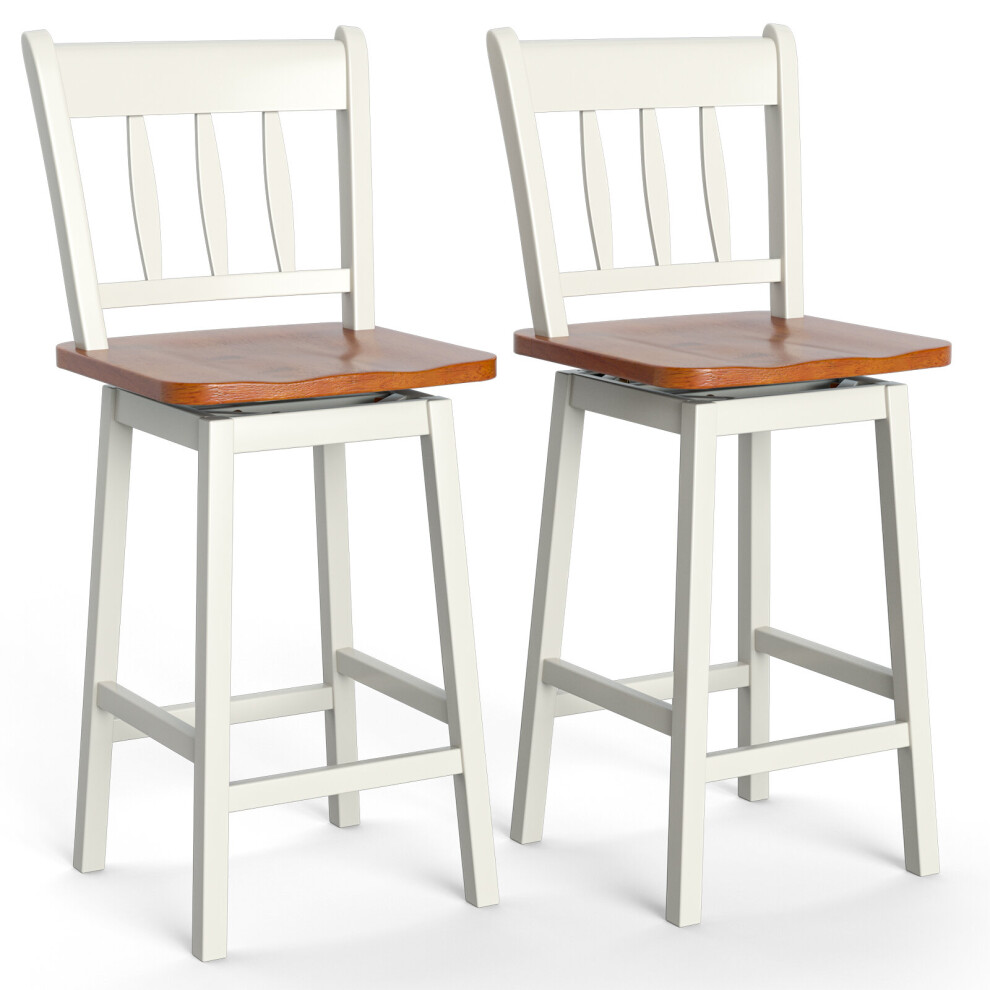 Set of 2 Swivel Bar Stools Rubber Wood Dining Chairs Counter Height
