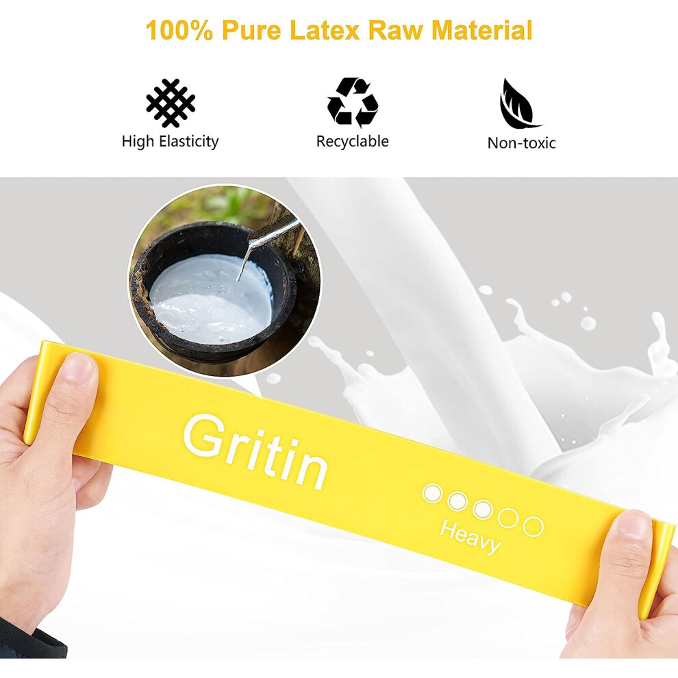 Gritin Resistance Bands,Set of 5Skin Friendly Resistance Fitness Exercise Loop Bands5 Levels Carrying Case Included Ideal Home, Gym, Yoga, Training 