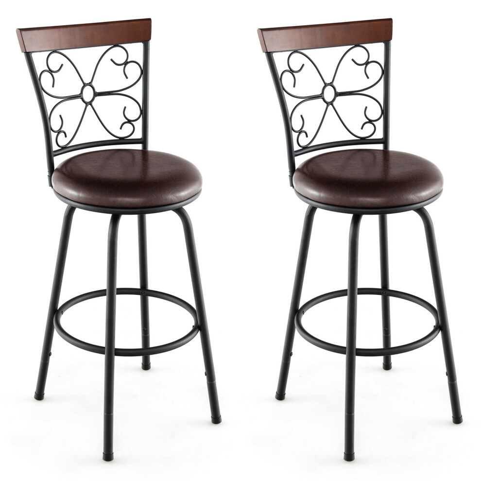 Casart Set Of 2 Swivel Bar Stool Adjustable Height Chairs W/ Cushioned Seat