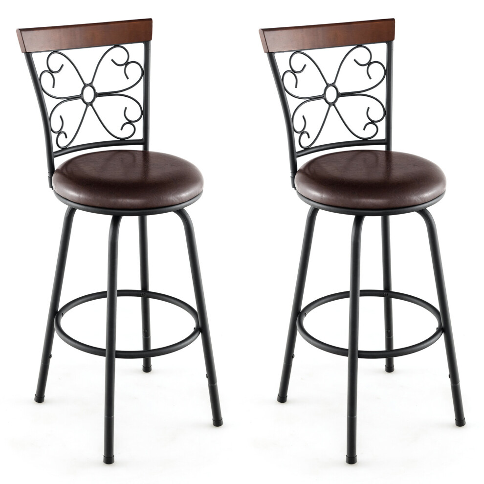 Set of 2 Swivel Bar Stool Adjustable Height Chairs w/ Cushioned Seat