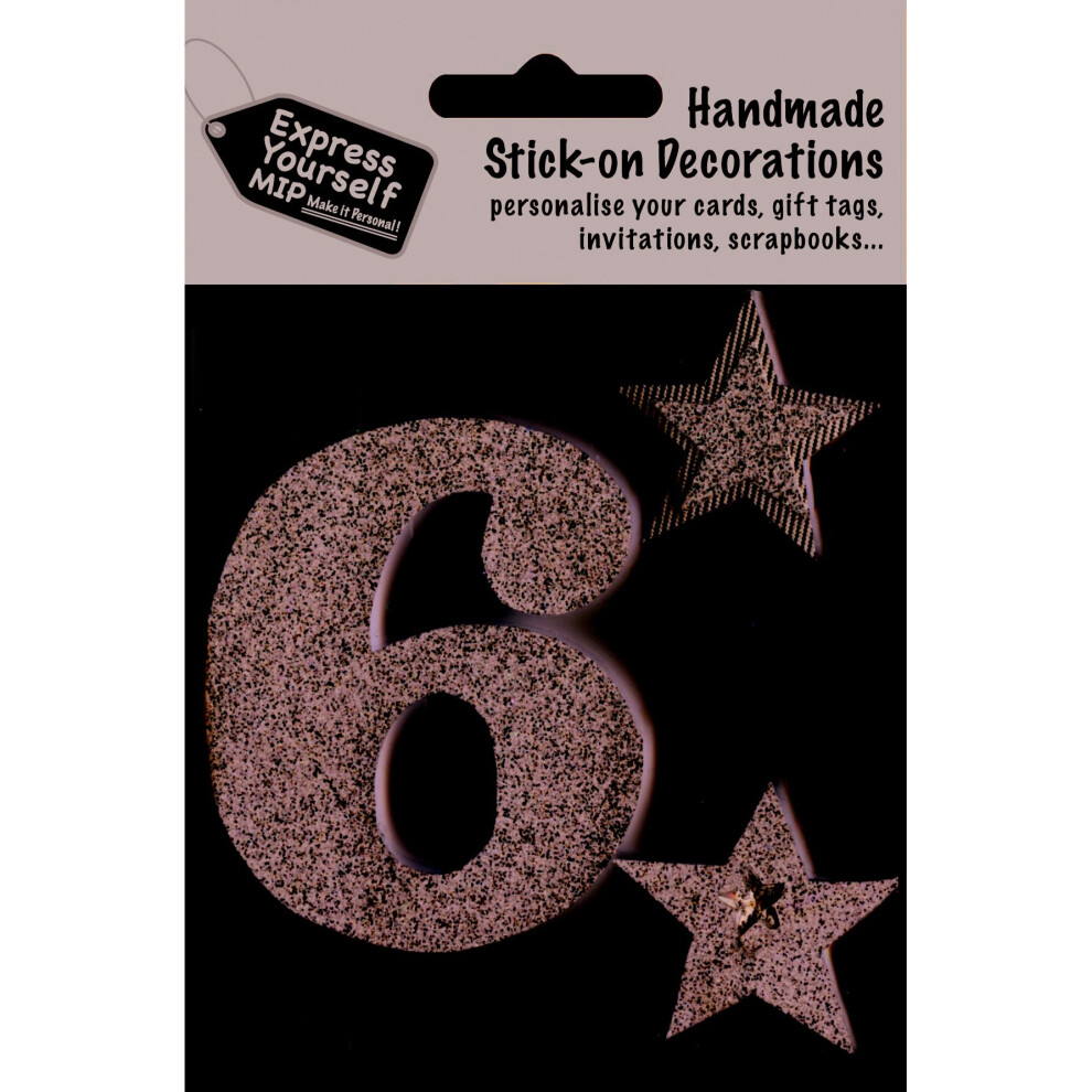 Silver Large Number 6 DIY Greeting Card Toppers Stick-On Craft Decorations