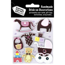 Baby Girl Pink Pram & Toys DIY Greeting Card Toppers Stick-On Craft Decorations