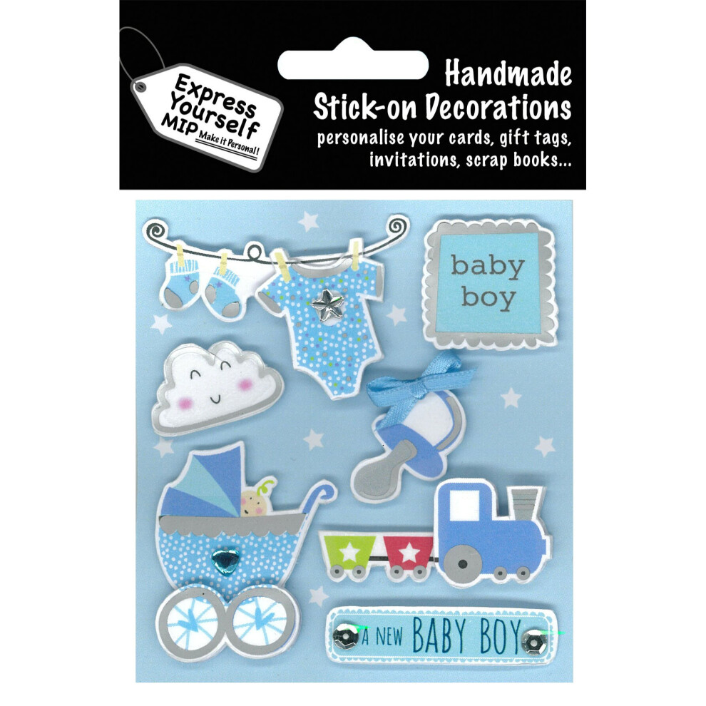 Baby Boy Blue Pram & Toys DIY Greeting Card Toppers Stick-On Craft Decorations