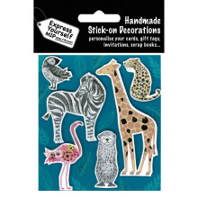 Smiling Safari Animals DIY Greeting Card Toppers Stick-On Craft Decorations