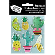 Fruit With Faces & Cacti DIY Greeting Card Toppers Stick-On Craft Decorations