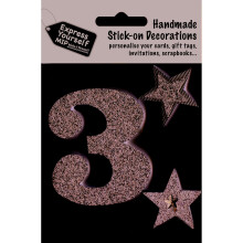 Silver Large Number 3 DIY Greeting Card Toppers Stick-On Craft Decorations