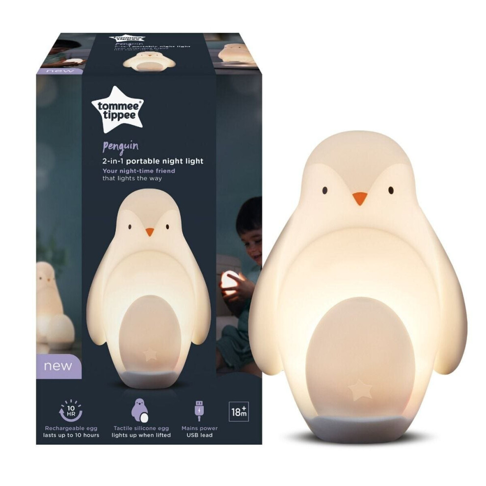 Tommee Tippee Baby 2 in 1 Night Light Penguin Portable Dimmable Rechargable Egg