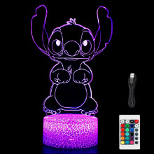 Candeeiro Lilo e Stitch bonito Candeeiro de quarto Ã³tico LED 3D com controlo remoto Luz nocturna visual acrÃlica de 7 cores
