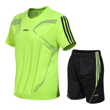 (Green, XL) Running Men Sport Set Short Sleeveshorts 2pcs Breathable Jogging Suit Fitness