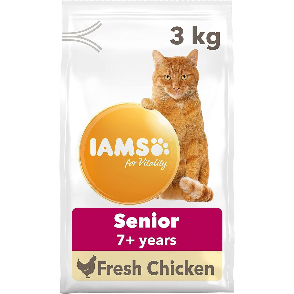 Iams Complete Dry Cat Food For Senior 7+ Cats With Chicken 3 Kg