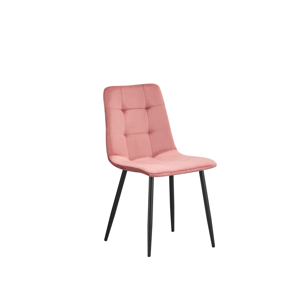 (Pink-Check) Classic Design Velvet Fabric Dining Chairs Metal Legs Padded Seat Chairs