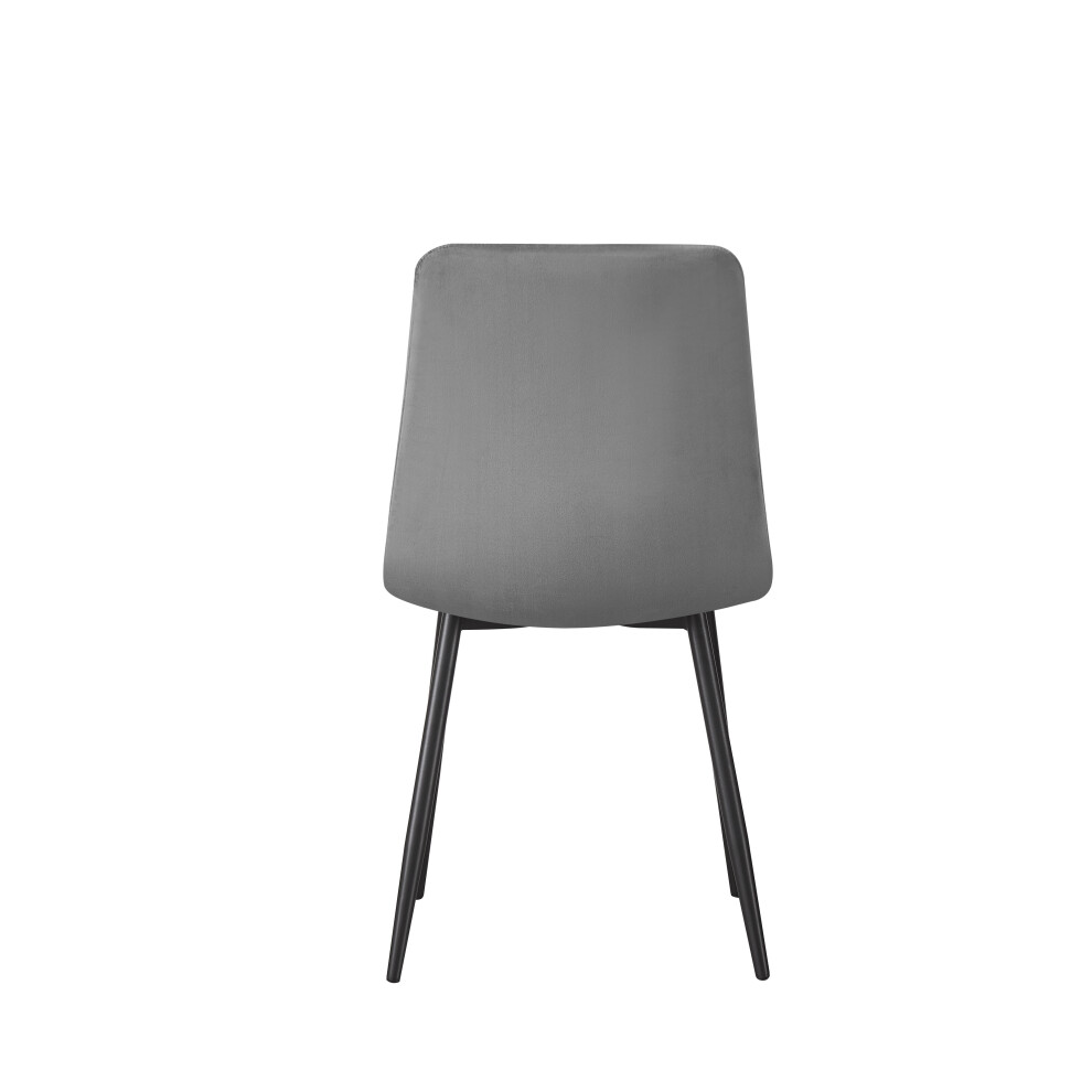 (Grey-check) Classic Design Velvet Fabric Dining Chairs Metal Legs Padded Seat Chairs