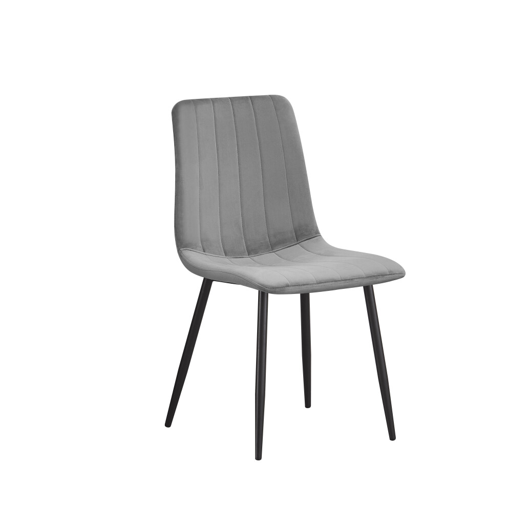 (Grey-strip) Classic Design Velvet Fabric Dining Chairs Metal Legs Padded Seat Chairs