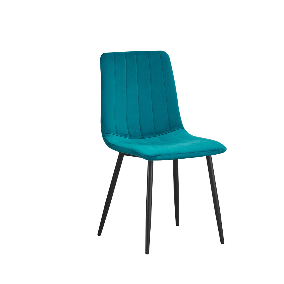 (Teal-strip) Classic Design Velvet Fabric Dining Chairs Metal Legs Padded Seat Chairs