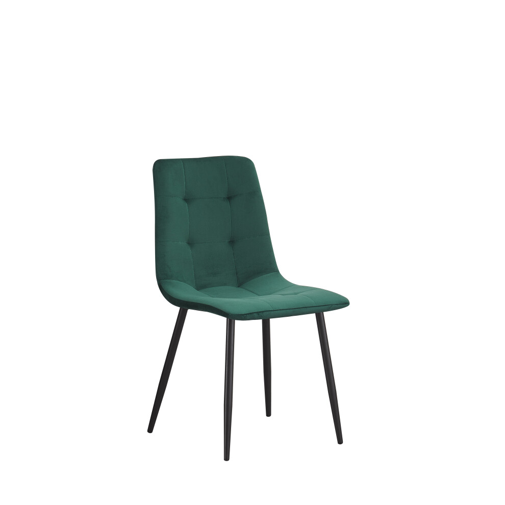 (Green-check) Classic Design Velvet Fabric Dining Chairs Metal Legs Padded Seat Chairs