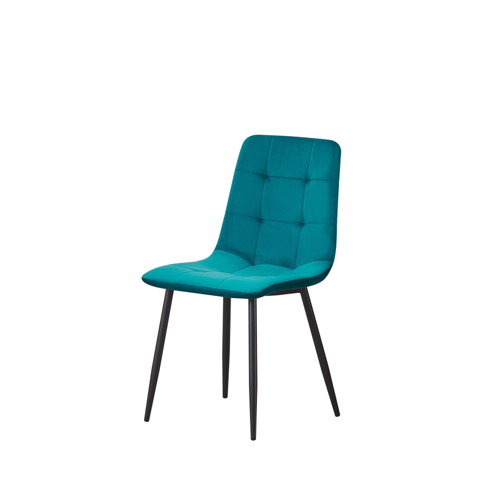 (Teal-check) Classic Design Velvet Fabric Dining Chairs Metal Legs Padded Seat Chairs