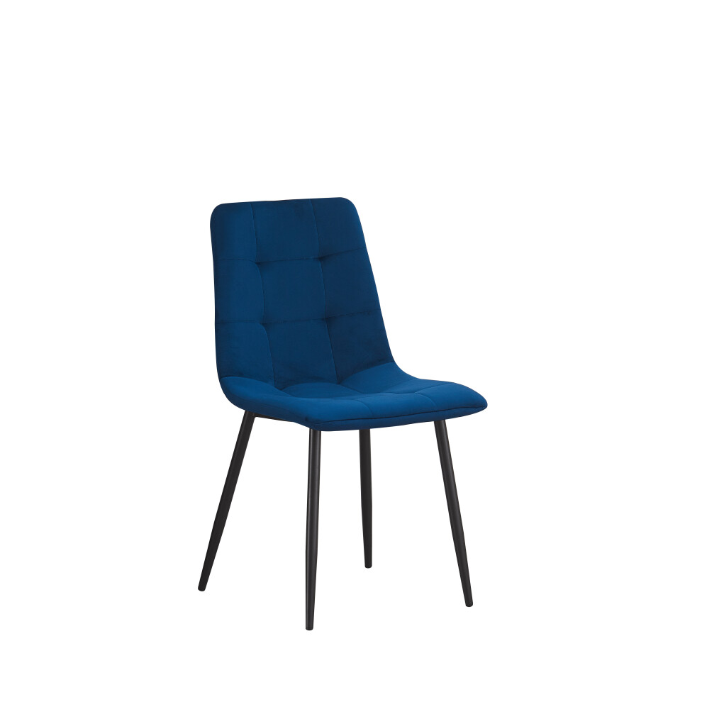 (Navy Blue-check) Classic Design Velvet Fabric Dining Chairs Metal Legs Padded Seat Chairs