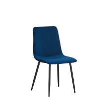 (Navy Blue-strip) Classic Design Velvet Fabric Dining Chairs Metal Legs Padded Seat Chairs