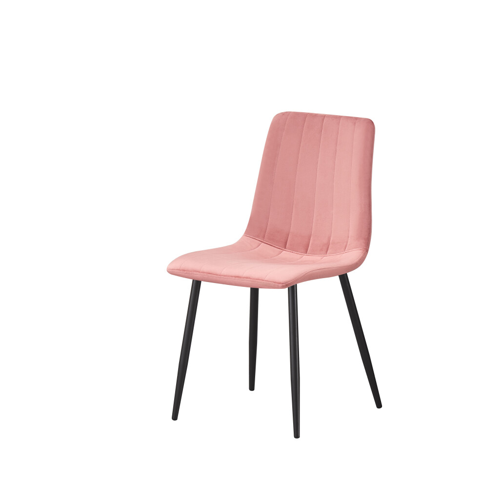 (Pink-strip) Classic Design Velvet Fabric Dining Chairs Metal Legs Padded Seat Chairs