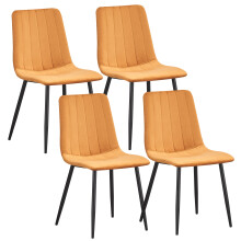 (Yellow-strip) Set 4 Velvet Dining chairs Black Metal legs with Backrest Padded seat