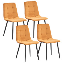 (Yellow-check) Set 4 Velvet Dining chairs Black Metal legs with Backrest Padded seat