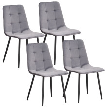 (Grey-check) Set 4 Velvet Dining chairs Black Metal legs with Backrest Padded seat